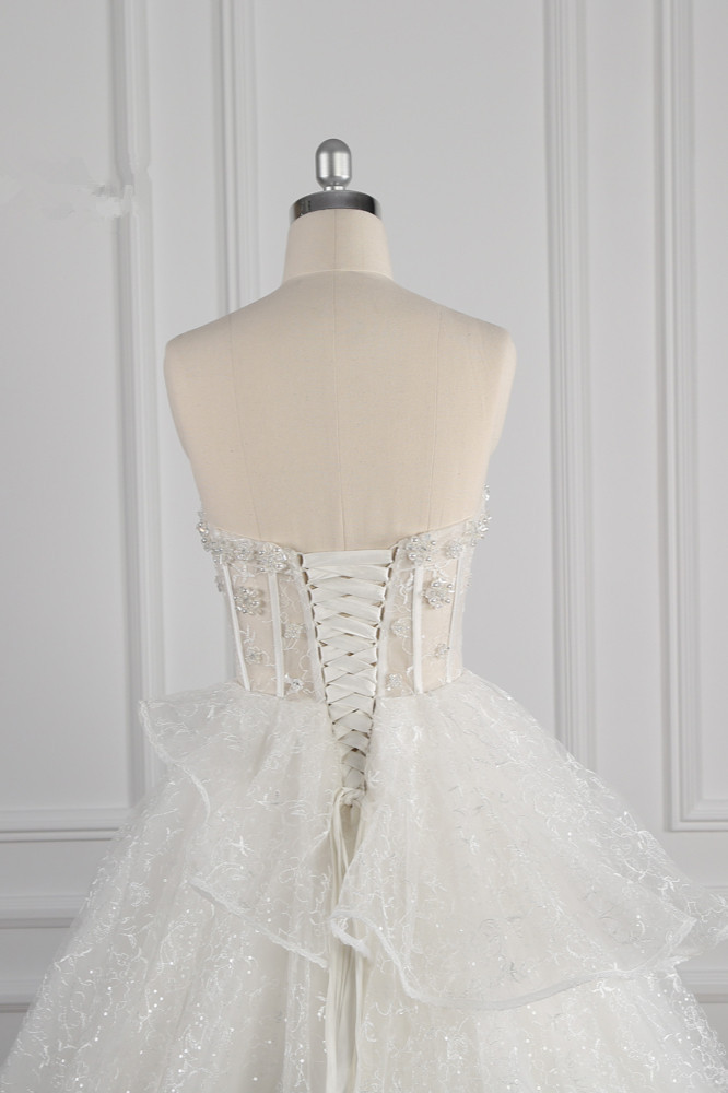BMbridal Glamorous Ball Gown Strapless Beadings Wedding Dress Sequined Layers Tulle Bridal Gowns On Sale-BMbridal
