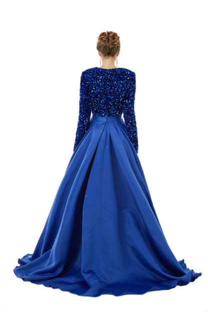 Bmbridal Red Long Sleeves Prom Dress V-Neck Slit With Sequins