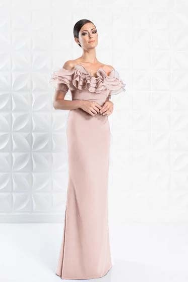 Off the Shoulder Sleeveless Long Mermaid Prom Dress With Ruffles