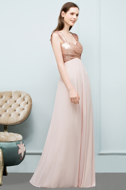 BMbridal A-line Sweetheart Off-shoulder Spaghetti Long Sequins Chiffon Prom Dress