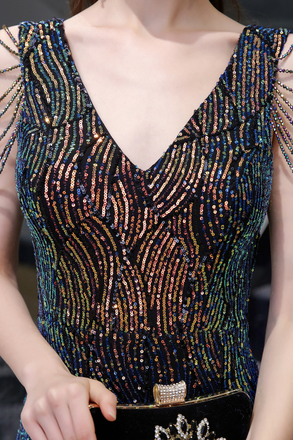 BMbridal Sexy V-Neck Sequins Prom Dress With Split Long Evening Gowns
