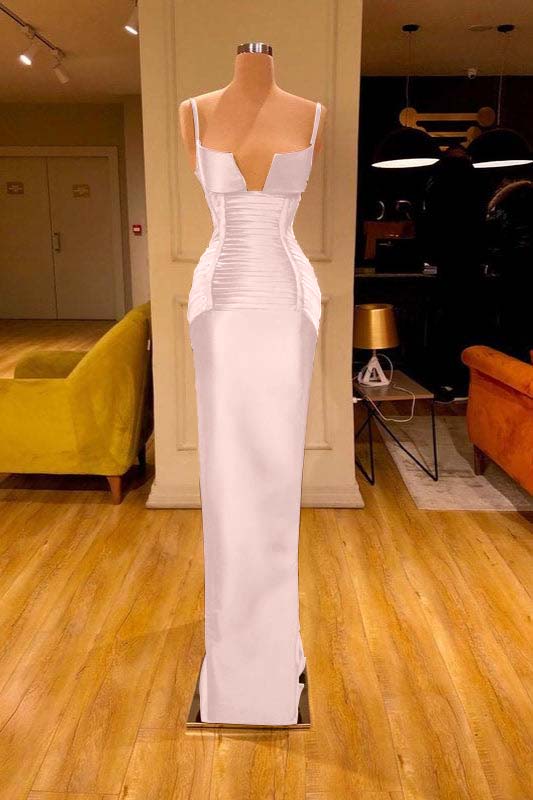 Burgundy V Neck Spaghetti Strap Sleeveless Mermaid Prom Dress With Pleated