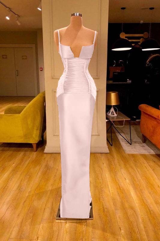 Burgundy V Neck Spaghetti Strap Sleeveless Mermaid Prom Dress With Pleated