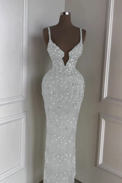 Spaghetti Strap Sleeveless Long Mermaid Prom Dress With Beading