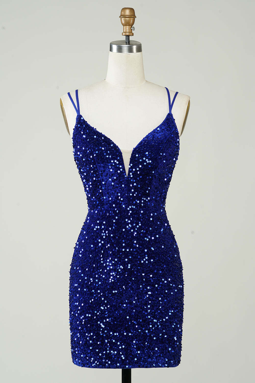 Royal Blue Criss-Cross Straps Sequins Tight Short Hoco Dress
