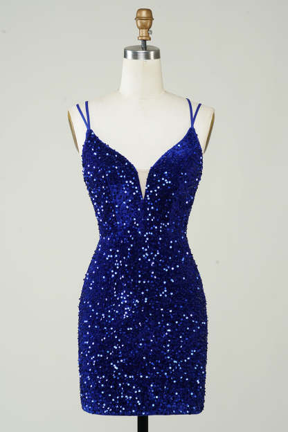 Red Criss-Cross Straps Sequins Tight Short Hoco Dress