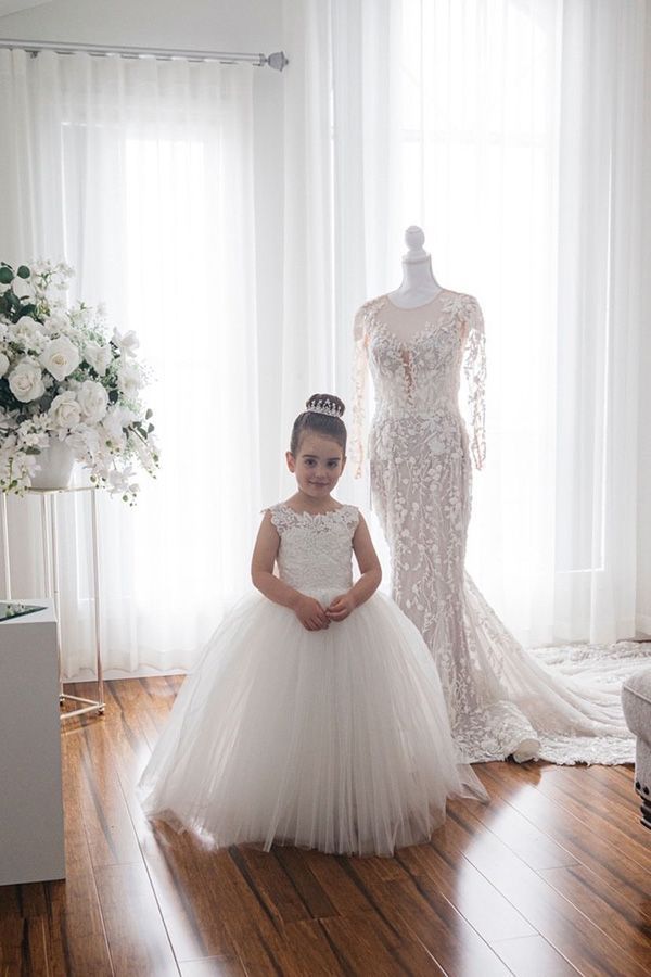 BMbridal Ivory Tulle Flower Girl Dress With Bowknot-BMbridal