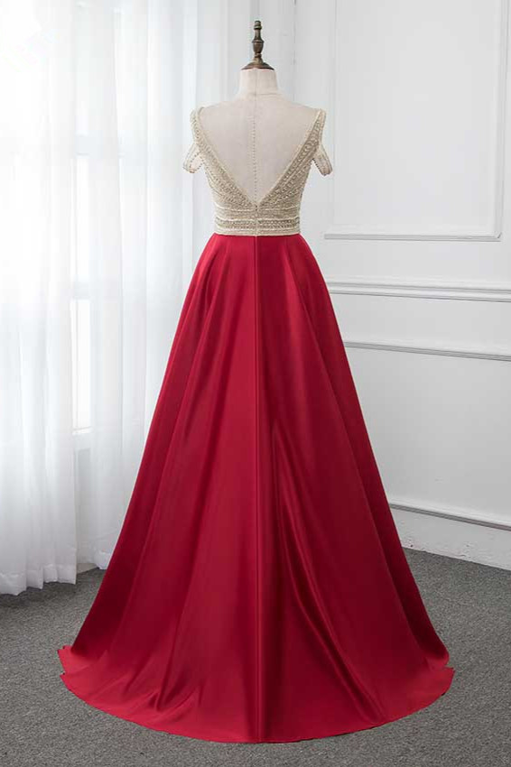 BMbridal Glamorous V-Neck Rhinestone Burgundy Mermaid Prom Dresses with Cold Sleeves Online