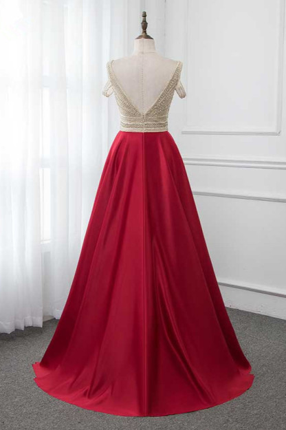 BMbridal Glamorous V-Neck Rhinestone Burgundy Mermaid Prom Dresses with Cold Sleeves Online