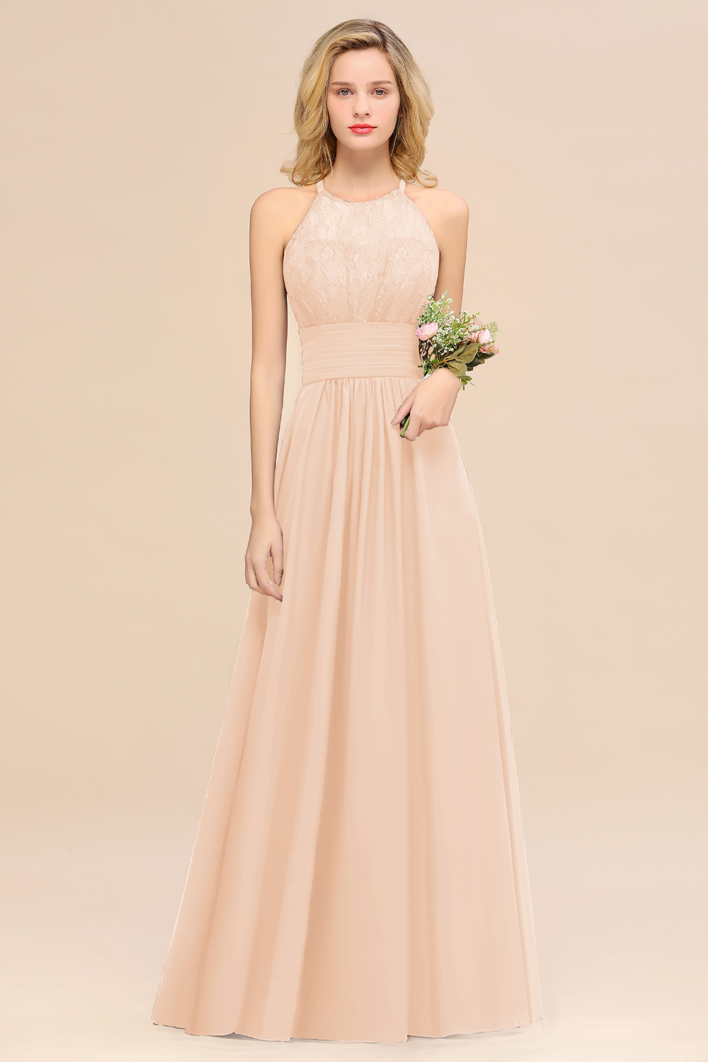 BMbridal Elegant Halter Ruffles Sleeveless Grape Lace Bridesmaid Dresses Affordable-BMbridal