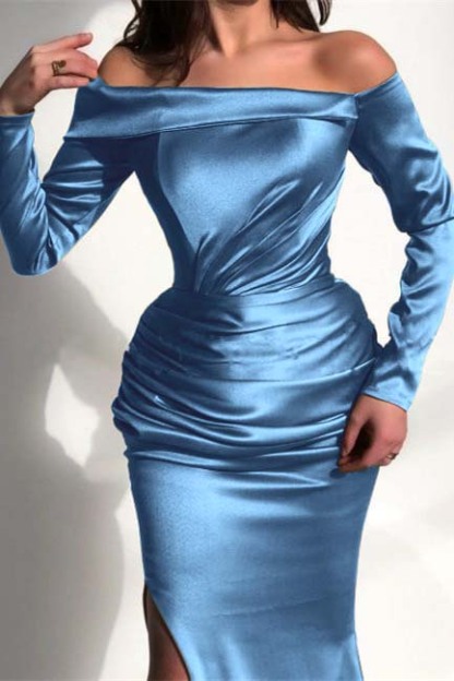 Off the Shoulder Long Sleeves Mermaid Prom Dress Court With Split