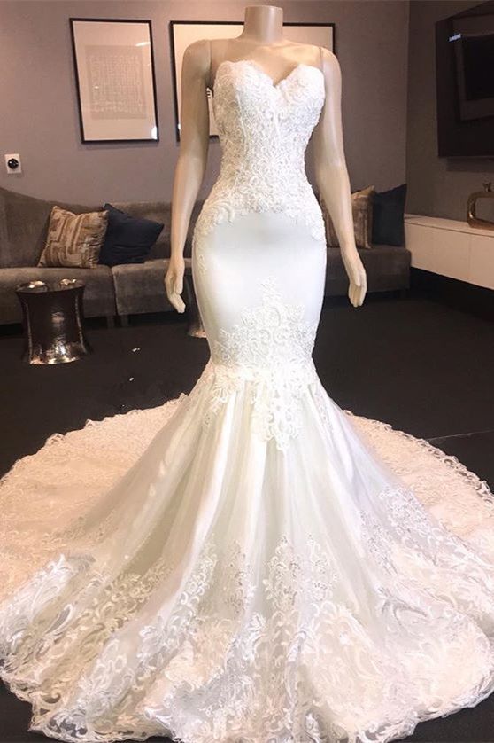 Bmbridal Sweetheart Lace Wedding Dress Mermaid Online-BMbridal