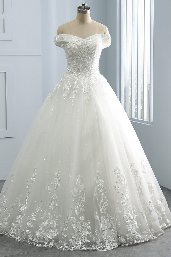 BMbridal Gorgeous Off-the-Shoulder Tulle Appliques Wedding Dress Sweetheart Sleeveless Lace Bridal Gowns On Sale-BMbridal