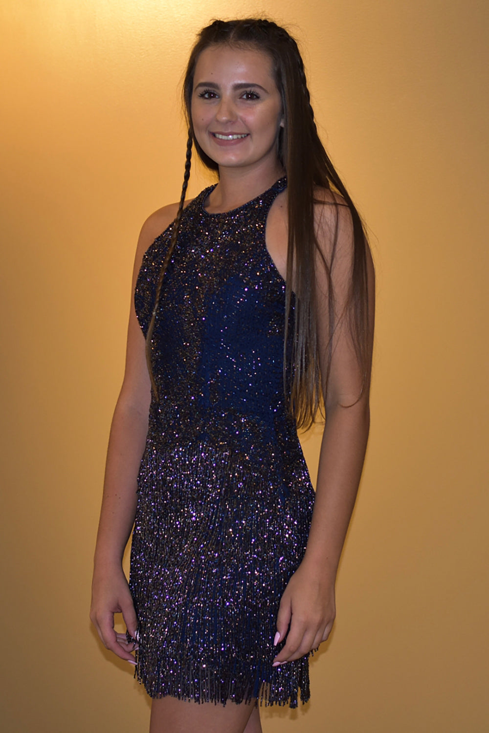 Dark Blue Open Back Sequins Homecoming Dress-BMbridal