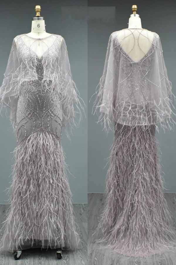 Bmbridal Luxury Mermaid Evening Dress With Cape Long Beads