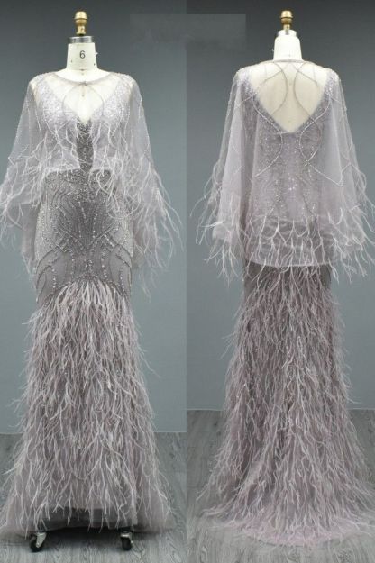 Bmbridal Luxury Mermaid Evening Dress With Cape Long Beads