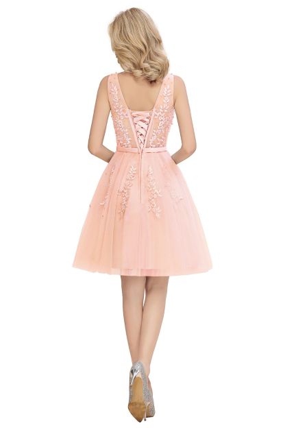 BMbridal Elegant V-Neck Sleeveless Short Prom Dress Mini Homecoming Dress With Lace Appliques