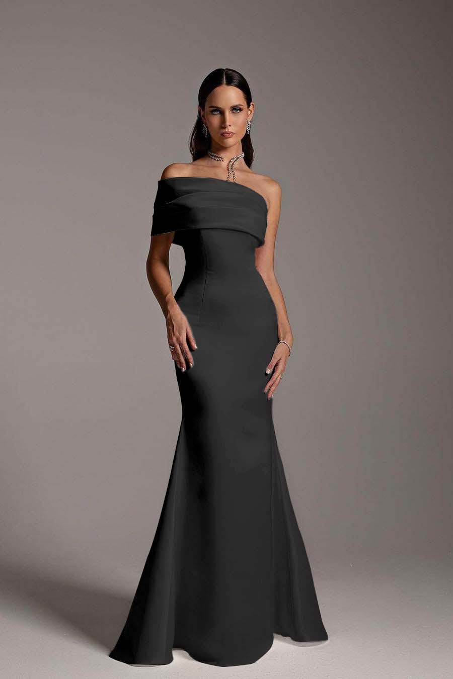 One Shoulder Sleeveless Mermaid Long Prom Dress With Ruffles