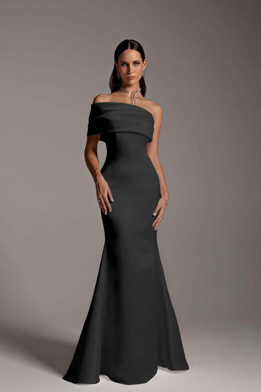 One Shoulder Sleeveless Mermaid Long Prom Dress With Ruffles
