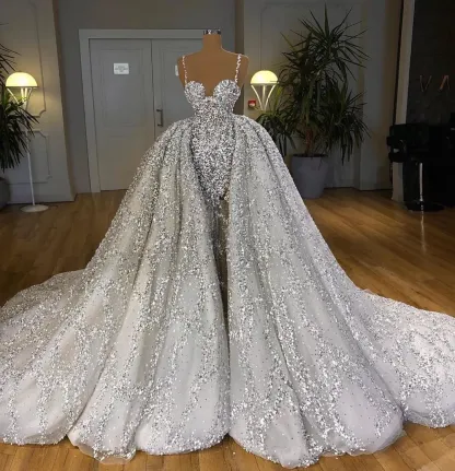 Gorgeous Sequins Mermaid Sweetheart Wedding Dress with Ruffles Train