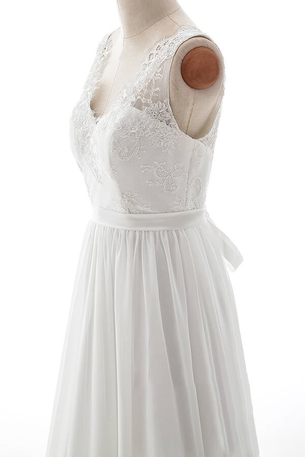 BMbridal Affordable V-neck Lace Chiffon A-line Wedding Dress On Sale-BMbridal
