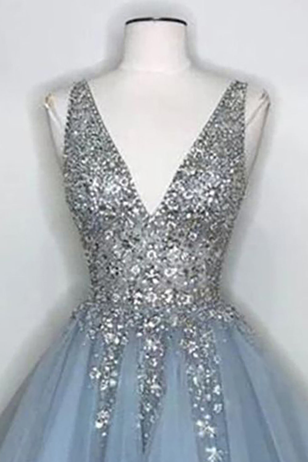 Blue V Neck Homecoming Dress With Beadings-BMbridal