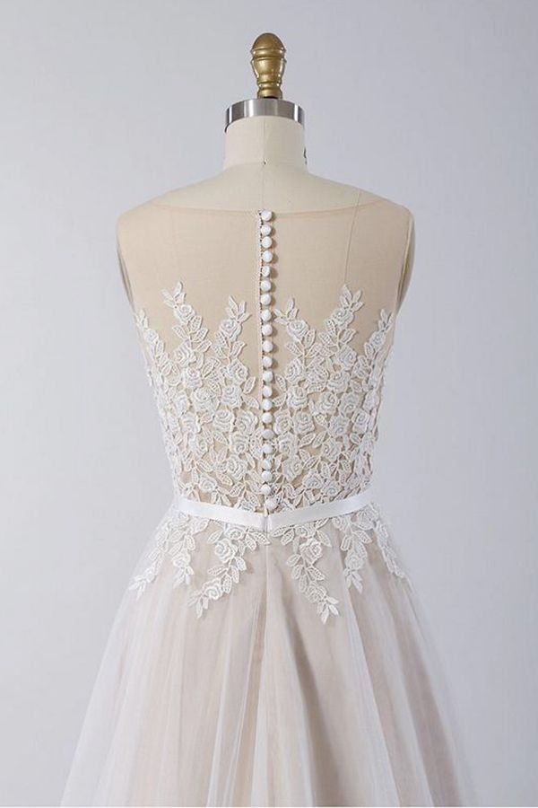 BMbridal Gorgeous Sleeveless Straps Jewel Wedding Dresses A-line Tulle Ruffles Bridal Gowns On Sale