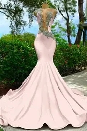 Strapless Sleeveless Backless Mermaid Long Prom Dress With Appliques