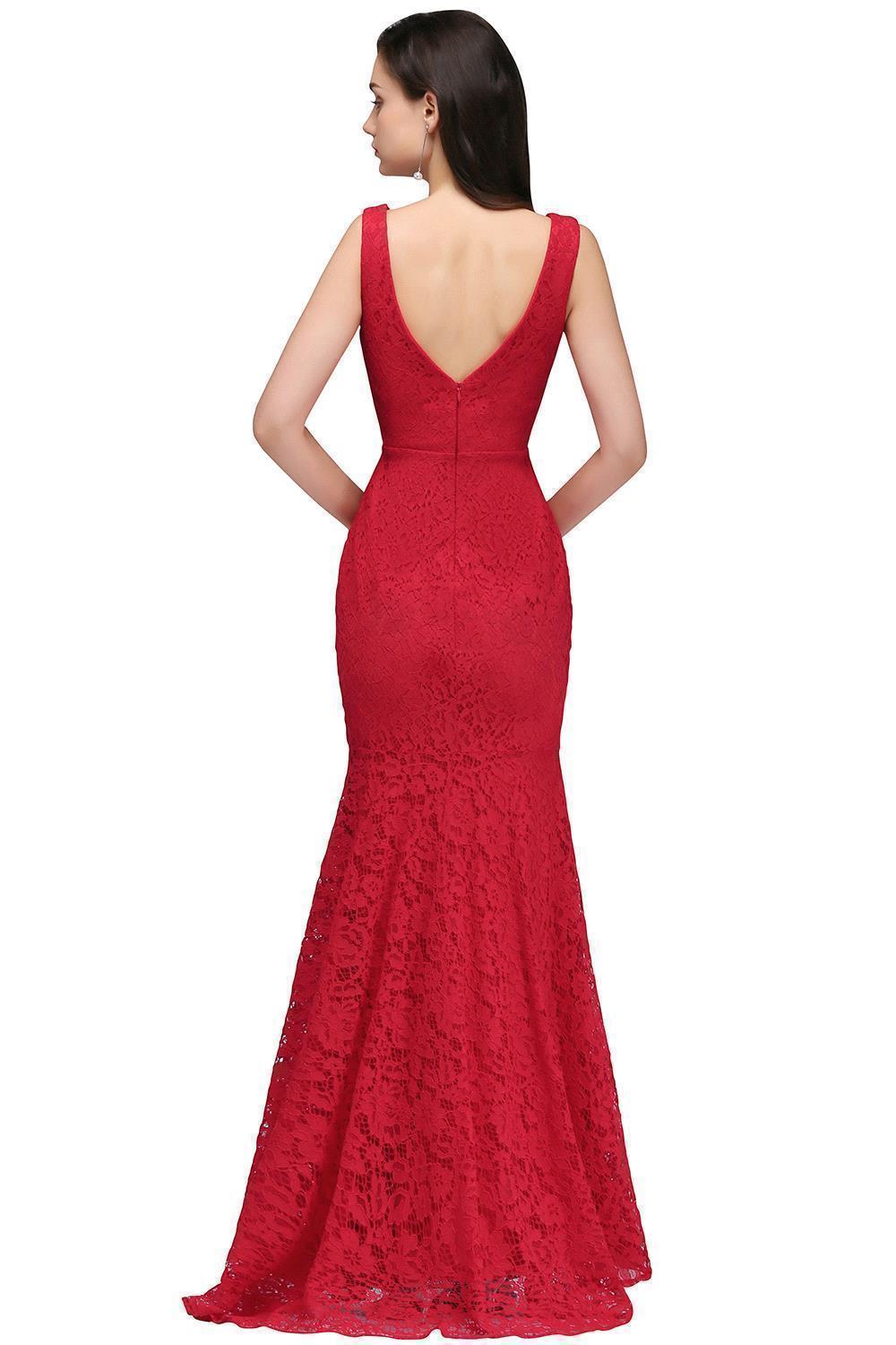 BMbridal Stunning Short Red Lace Mermaid Prom Dress