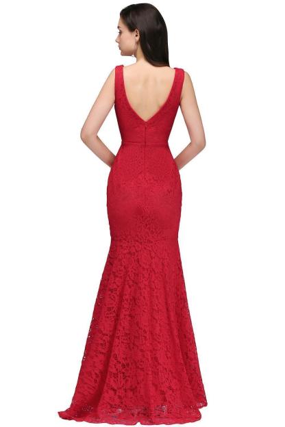 BMbridal Stunning Short Red Lace Mermaid Prom Dress
