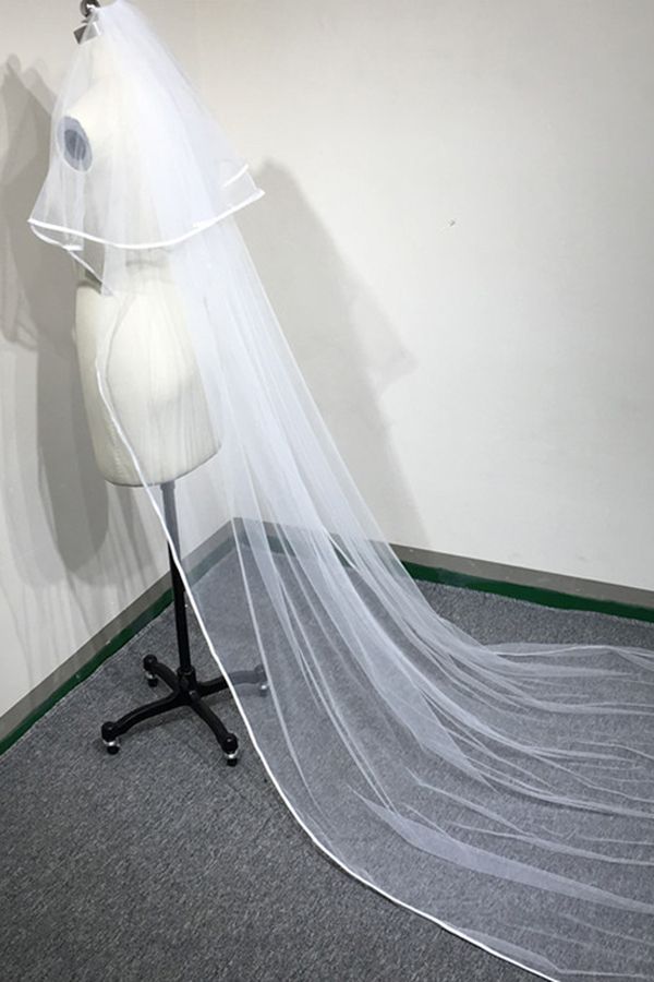 BMbridal Floral Pretty Tulle Lace Ribbon Edge Wedding Veil with Comb-BMbridal