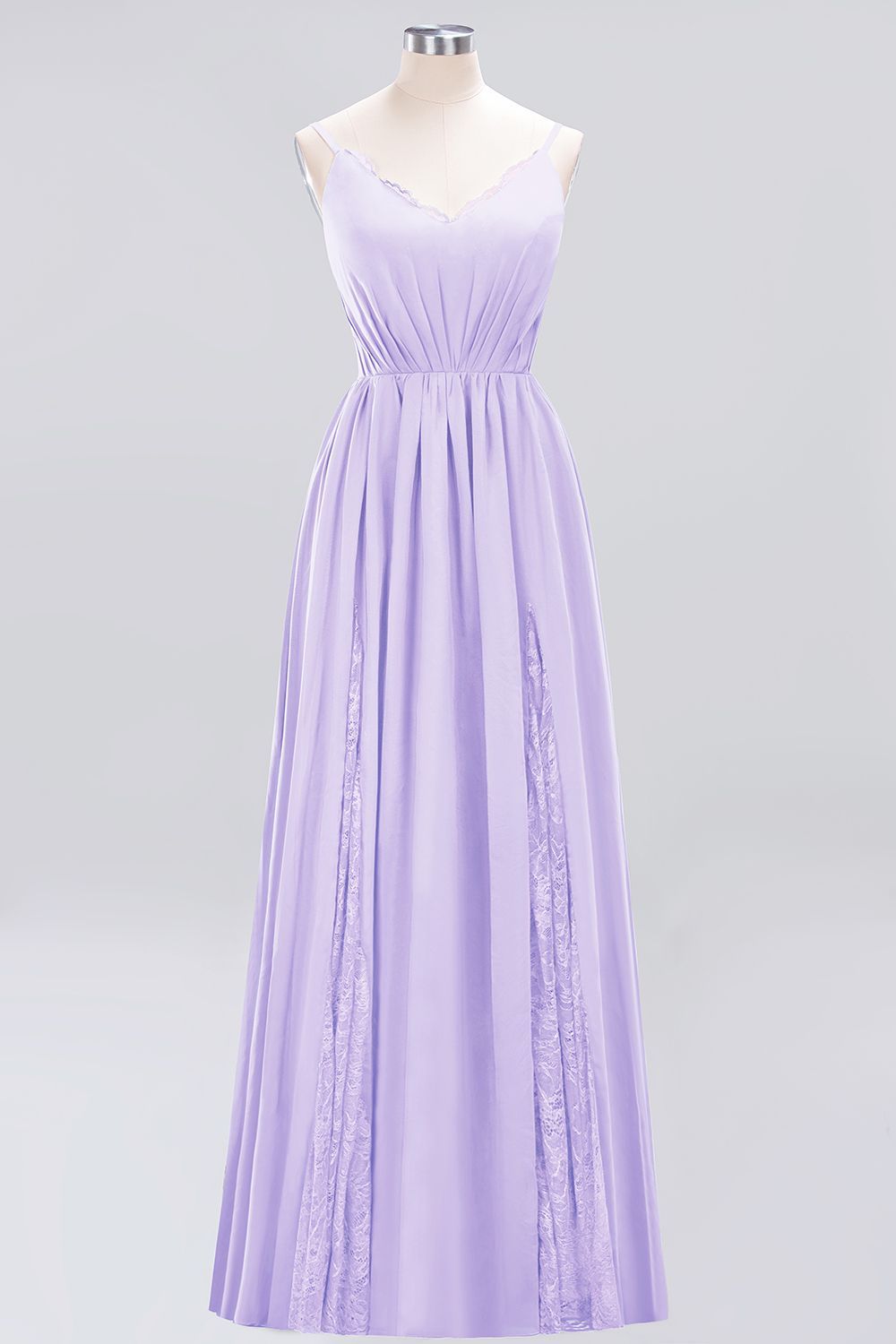 BMbridal Elegant Spaghetti Straps Long Bridesmaid Dress Lace V-Neck Maid of Honor Dress-BMbridal