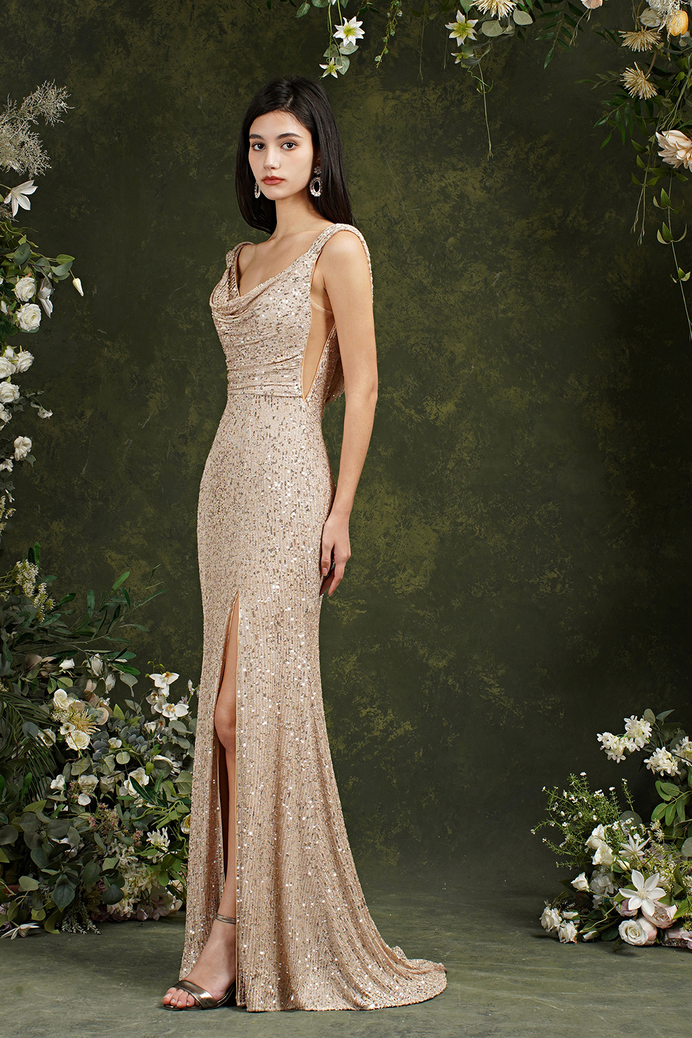 BMbridal Sequins Mermaid Bridesmaid Dress Split With Drop Back-BMbridal