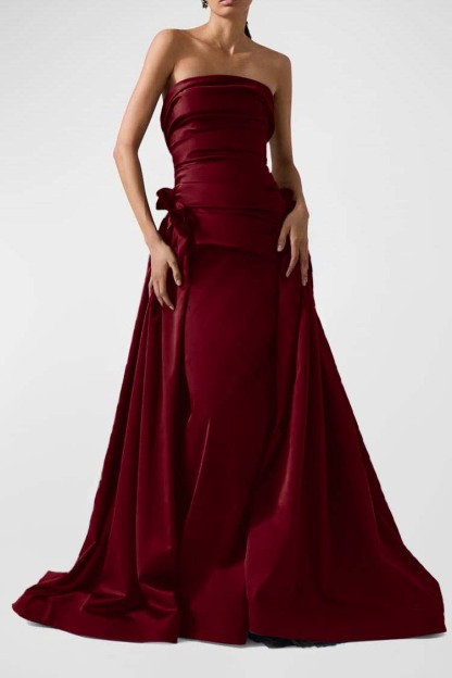 Strapless Backless Sleeveless Long A Line Prom Dress With Pleated