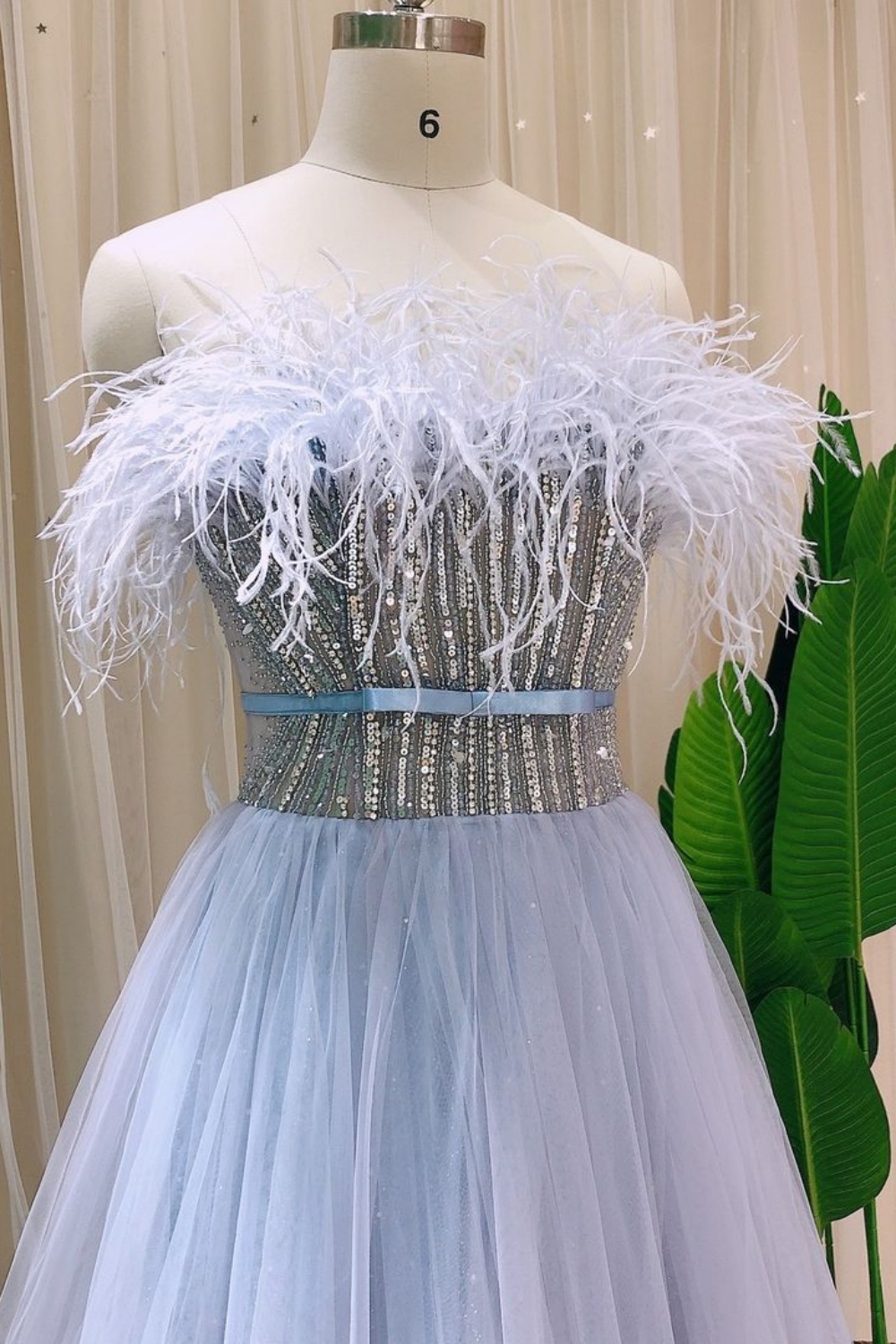 Bmbridal Lavender A-Line Strapless Sleeveless Tulle Prom Dresses with Appliques