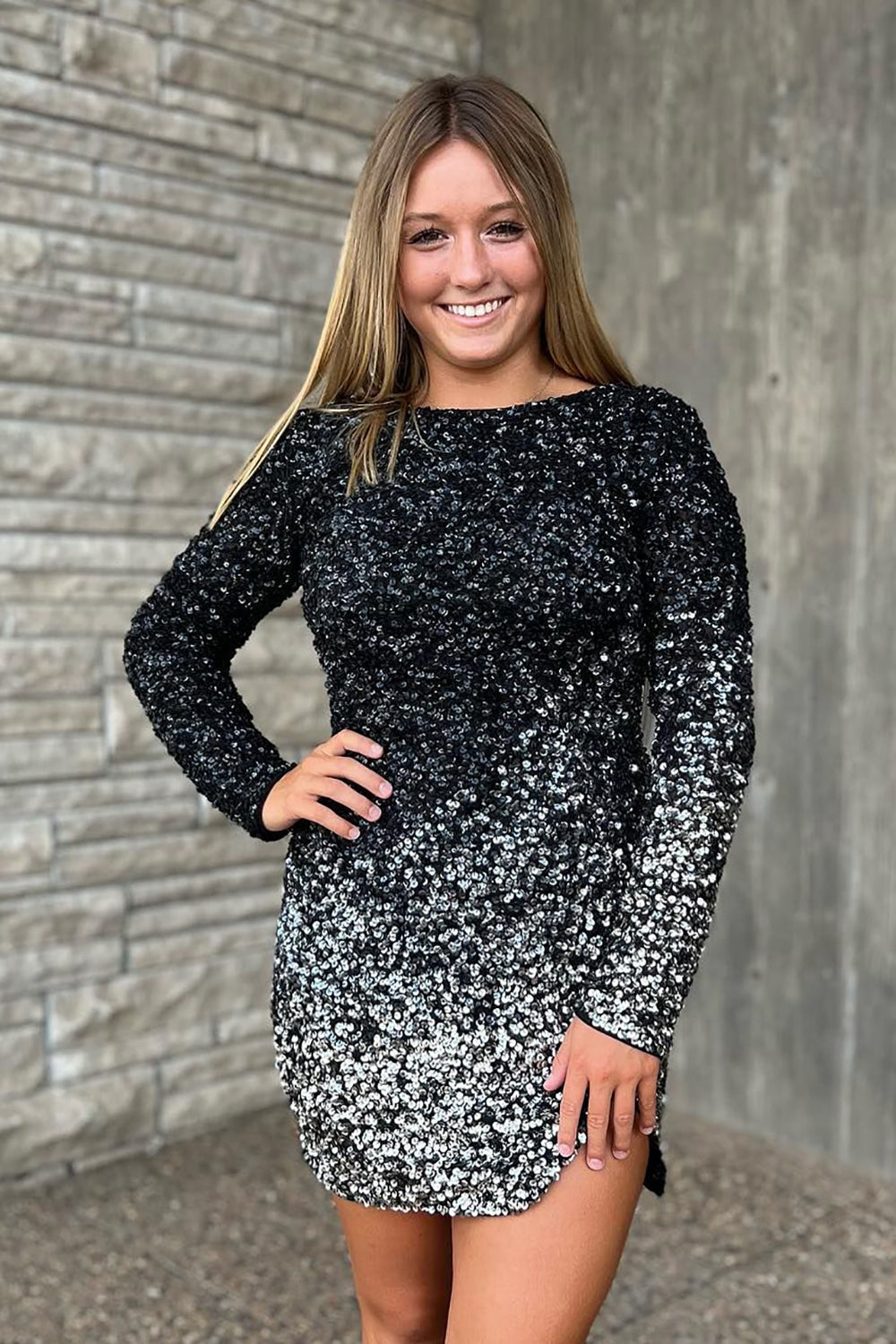 Sparkly Black Bateau Open Back Tight Short Homecoming Dress-BMbridal