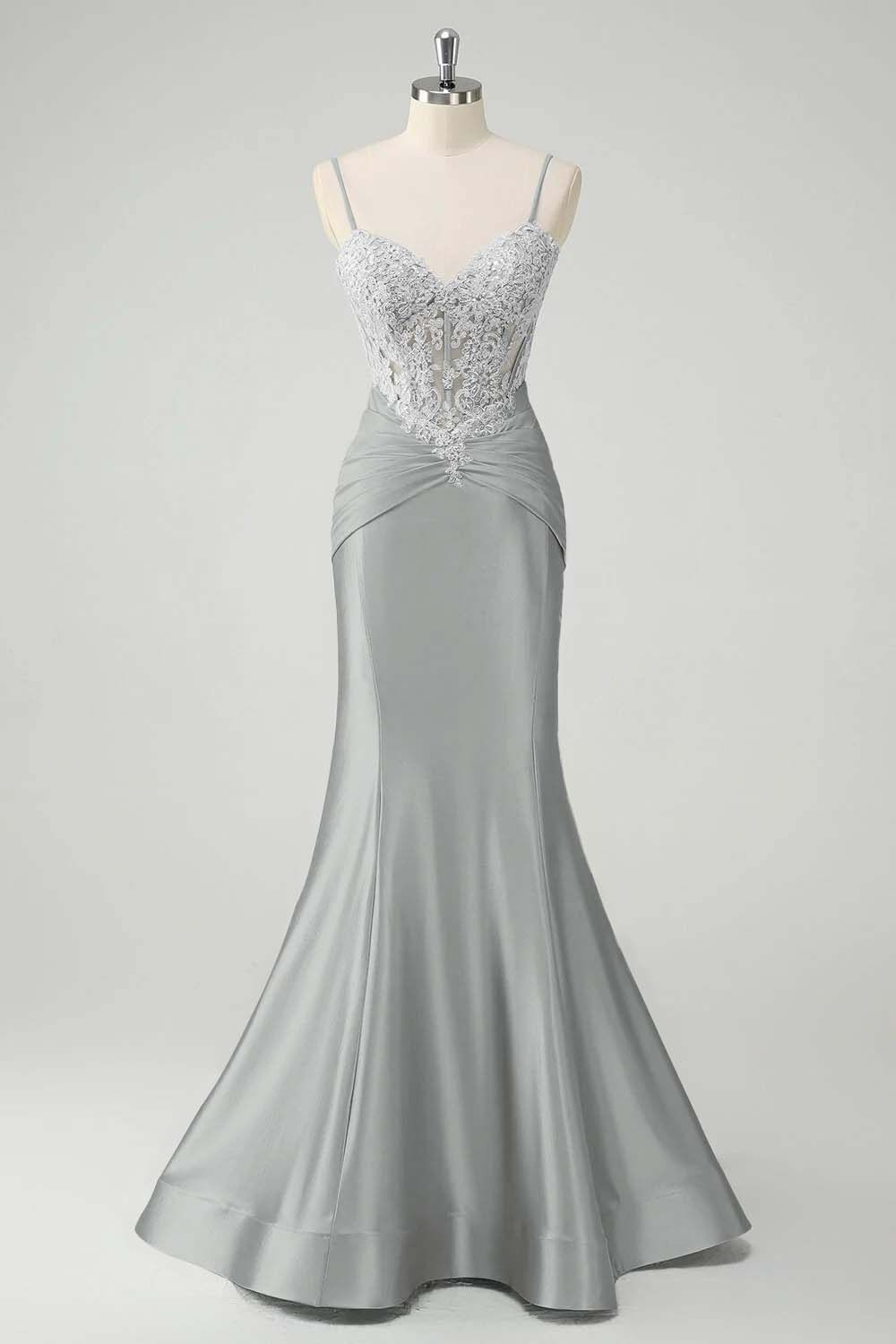Sleeveless Spaghetti Strap Long Mermaid Prom Dress With Appliques