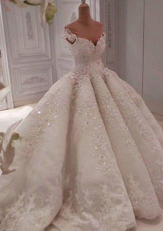 BMbridal Gorgeous White A-line Ruffles Wedding Dresses With Appliques V-neck Lace Bridal Gowns On Sale-BMbridal