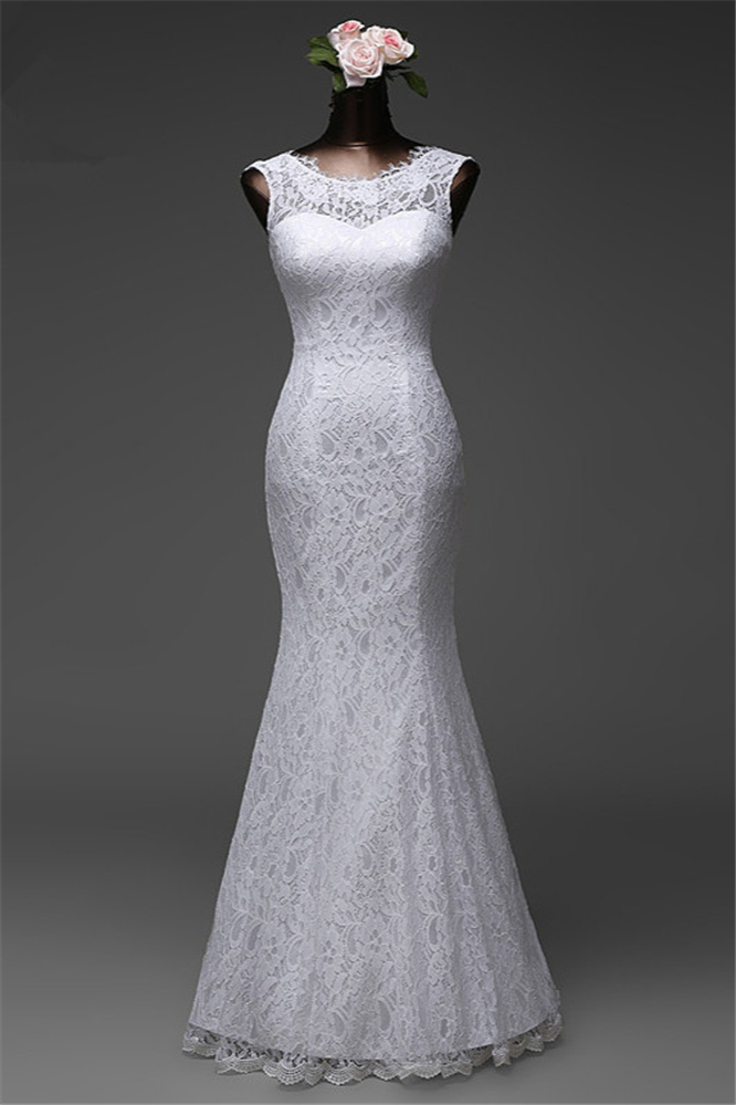 BMbridal Affordable Lace Jewel Sleeveless Mermaid Wedding Dresses Online