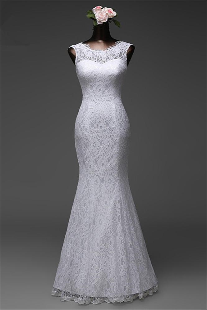 BMbridal Affordable Lace Jewel Sleeveless Mermaid Wedding Dresses Online