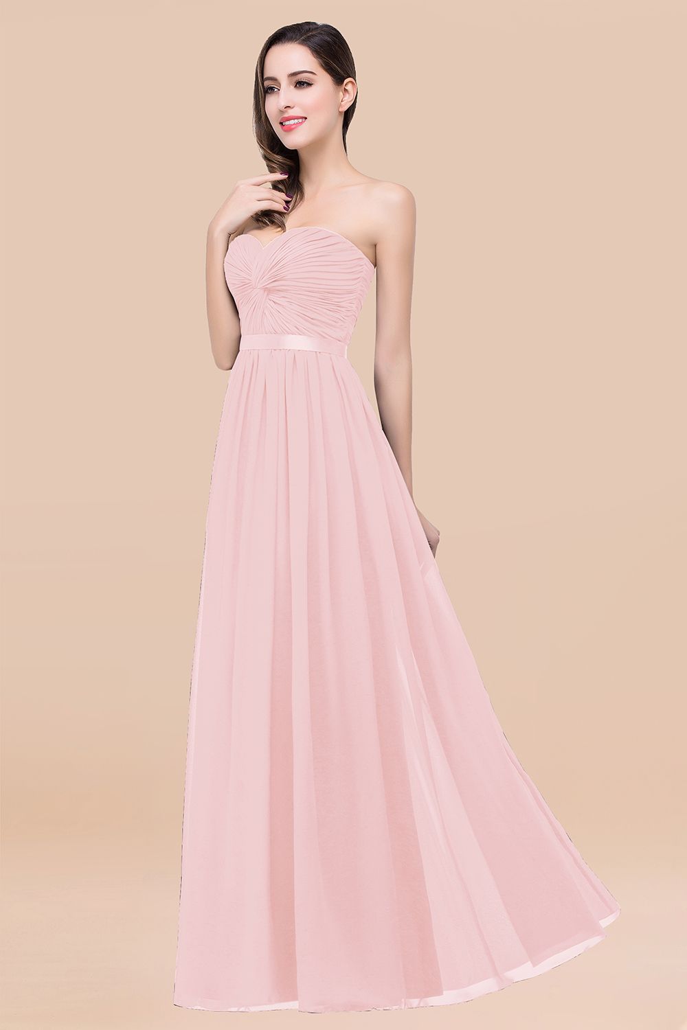 BMbridal Affordable Sweetheart Ruffle Navy Chiffon Bridesmaid Dress With Ribbon-BMbridal
