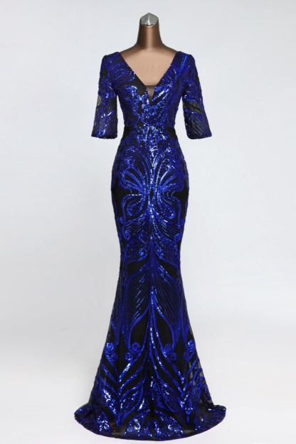 BMbridal Gorgeous Sequined V-Neck Mermaid Prom Dresses with Half Sleeves Online