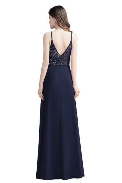 BMbridal Elegant V-Neck Burgundy Chiffon Bridesmaid Dress Lace Sequins Spaghetti Straps Evening Dress-BMbridal