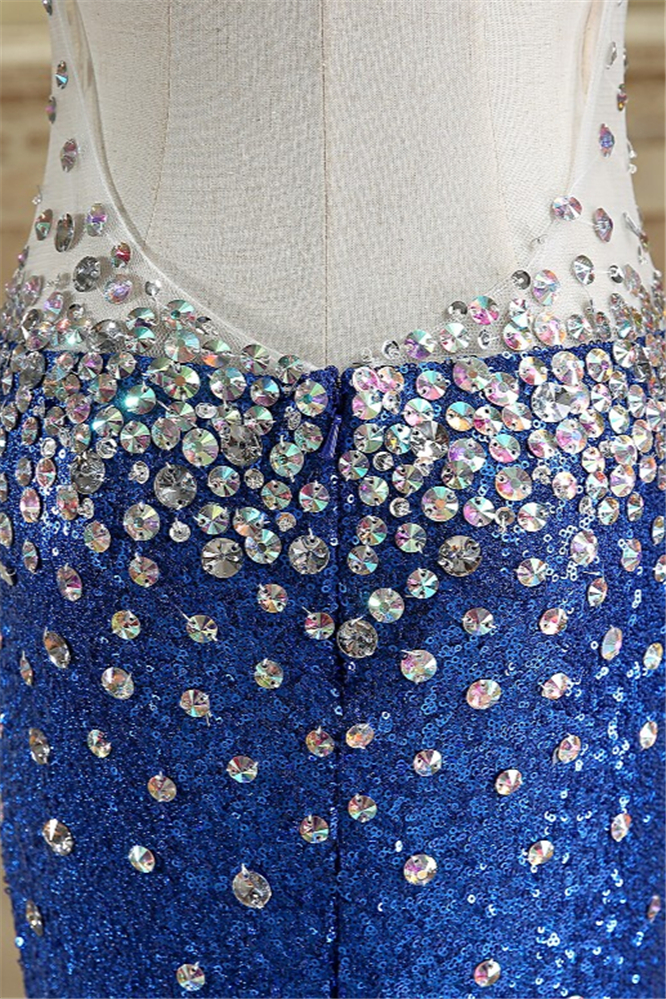 BMbridal Sparkly Sequined V-Neck Royal Blue Prom Dresses with Beadings