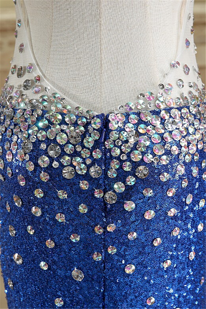 BMbridal Sparkly Sequined V-Neck Royal Blue Prom Dresses with Beadings