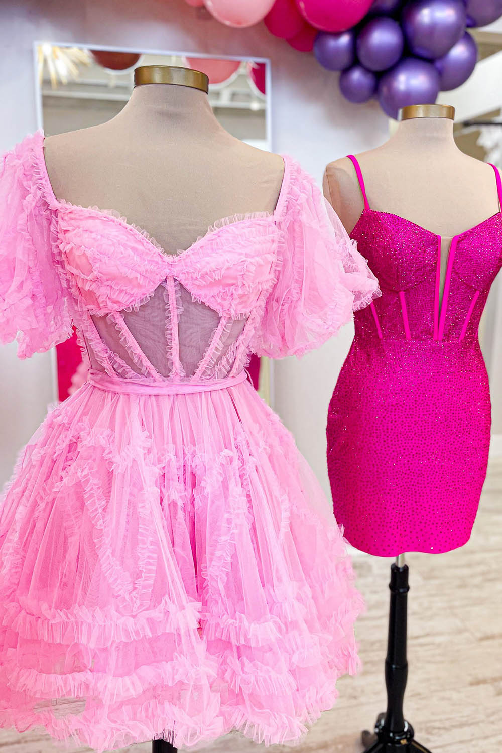 Fuchsia Corset A-Line Short Homecoming Dress-BMbridal