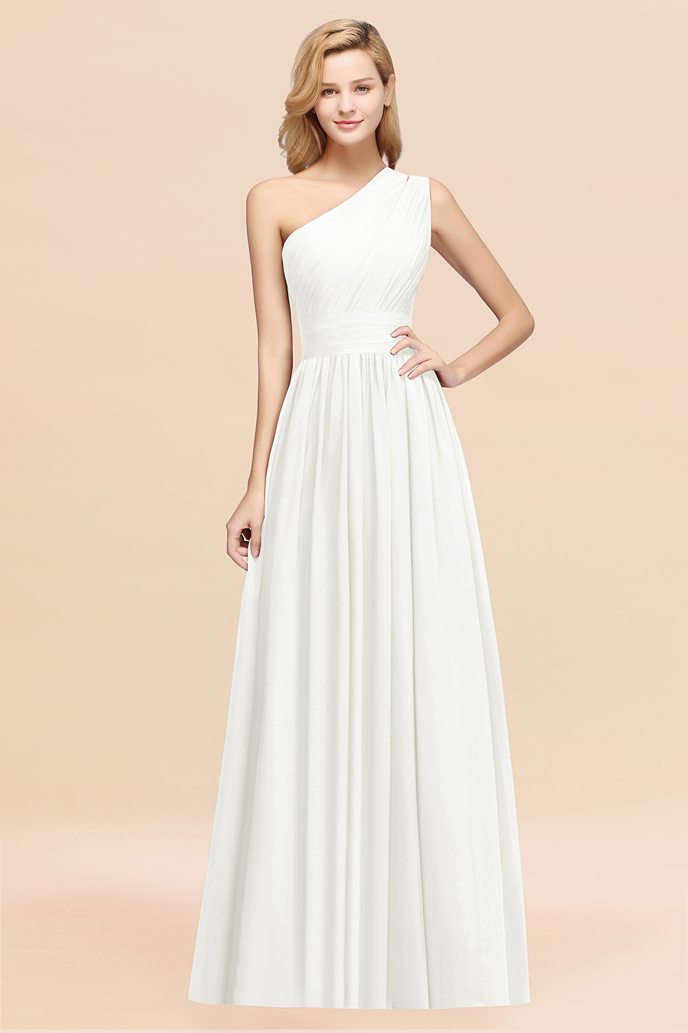 BMbridal Stylish One-shoulder Sleeveless Long Junior Bridesmaid Dresses Affordable-BMbridal