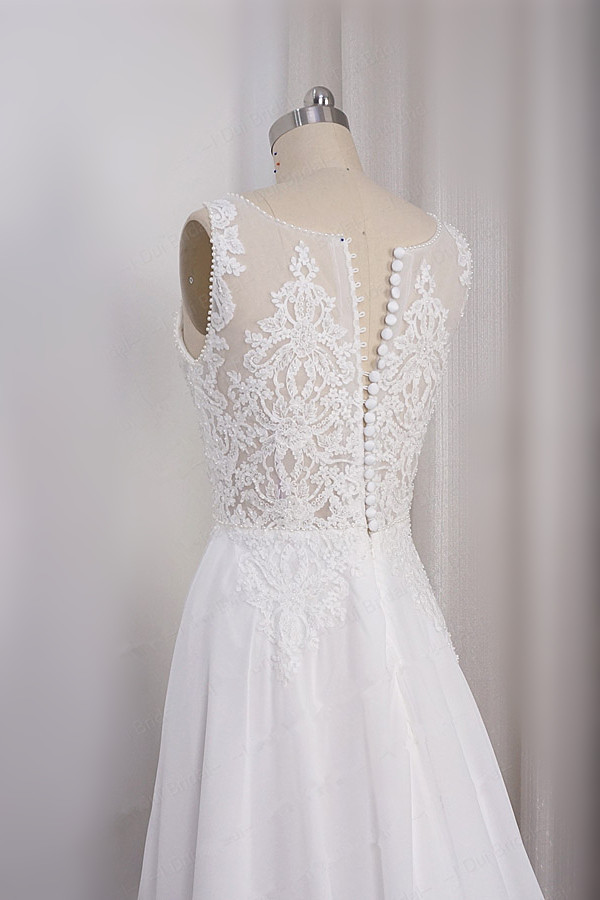 BMbridal Elegant Straps V-neck Chiffon White Wedding Dress Sleeveless Lace Appliques Ruffle Bridal Gowns On Sale-BMbridal