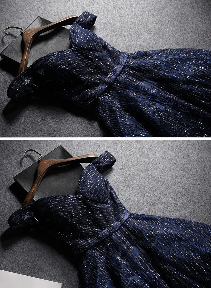 BMbridal Glamorous Off-the-Shoulder Dark Navy Prom Dresses Sweetheart Sleeveless Sequins Formal Dresses Online-BMbridal
