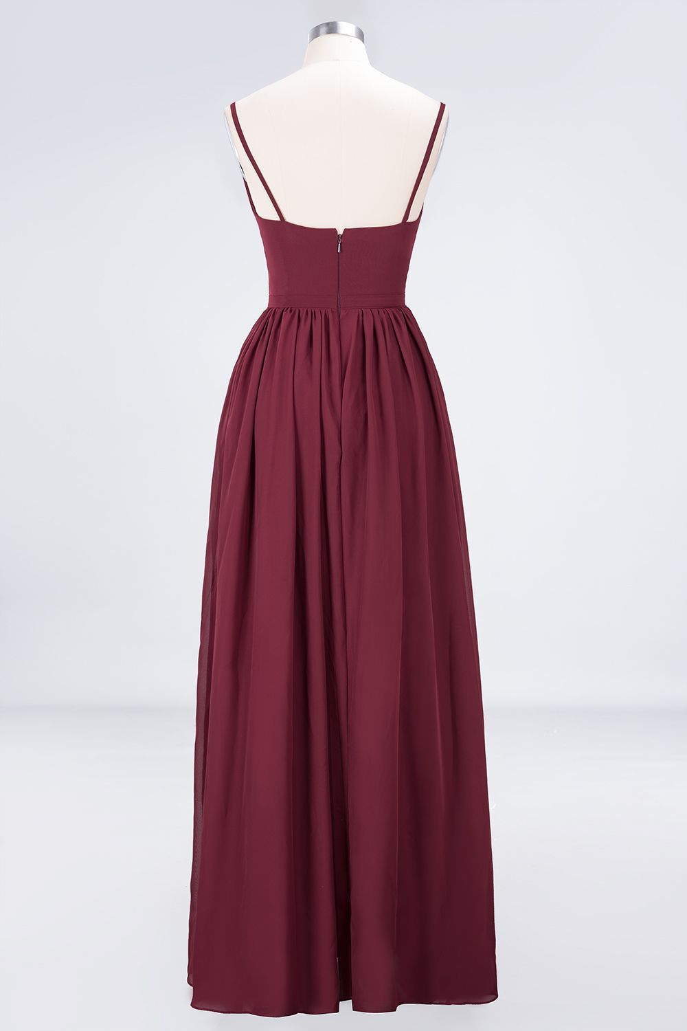 BMbridal Sexy Deep-V-Neck Appliques Burgundy Chiffon Bridesmaid Dress with Slit-BMbridal
